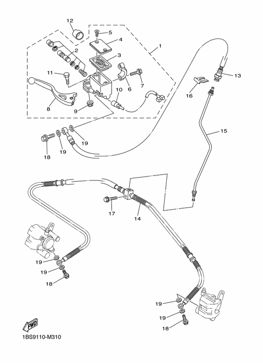 Yamaha 5YT-25871-10 Pipe, Brake — shown on the Front Master Cylinder parts diagram