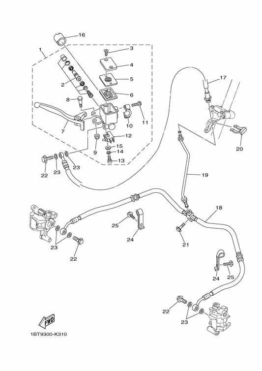 Yamaha 4D3-25871-00 Pipe, Brake — shown on the Front Master Cylinder parts diagram