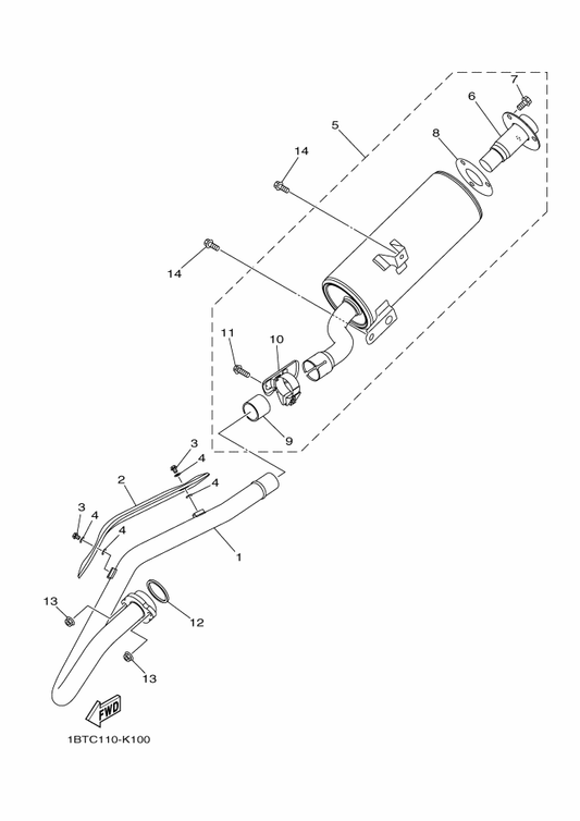Yamaha 4D3-14710-10 Muffler Assy 1 — shown on the Exhaust parts diagram