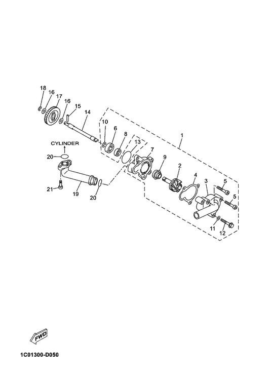 Yamaha 1C0-E2450-00 . Impeller Shaft Assy — shown on the Water Pump parts diagram