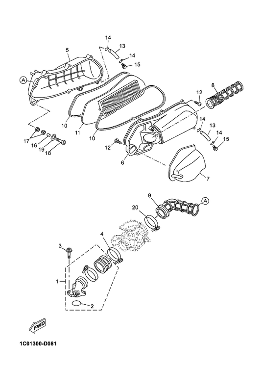 Yamaha 93210-34X00 . O-Ring — shown on the Intake parts diagram