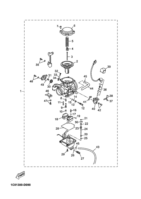 Yamaha 1C0-E4947-00 . Jet, Needle — shown on the Carburetor parts diagram