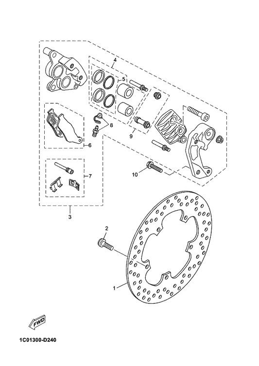 Yamaha 1B9-F580U-01 Caliper Assy (Right) — shown on the Front Brake Caliper parts diagram