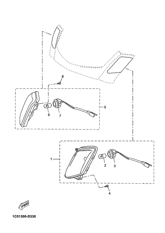 Yamaha 1B9-H3310-00 Front Flasher Light Assy 1 — shown on the Flasher Light parts diagram