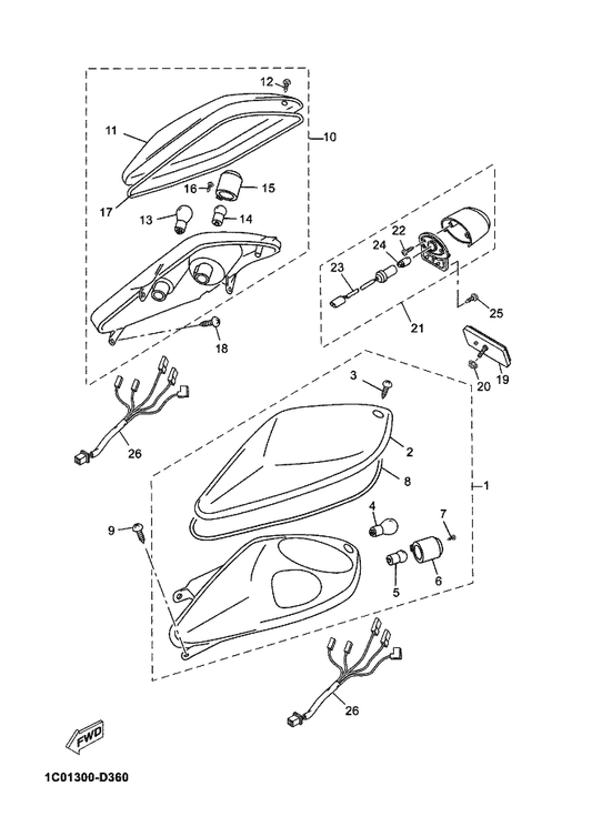 Yamaha 5RW-H3332-00 . Lens, Flasher — shown on the Taillight parts diagram