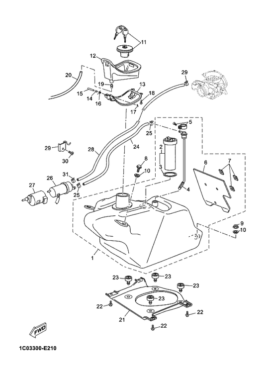 Yamaha 1B9-WF461-01 . . Tank Cap Body Assy — shown on the Fuel Tank parts diagram