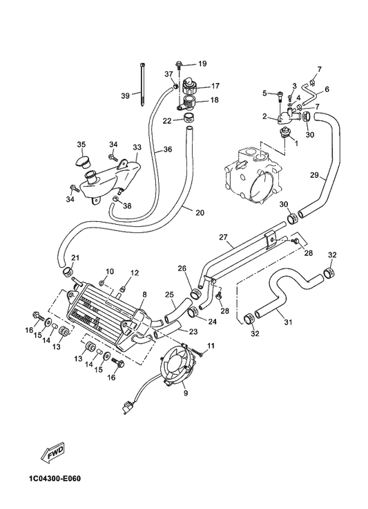 Yamaha 5XL-F1817-00 Pipe 2 — shown on the Radiator & Hose parts diagram