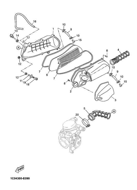 Yamaha 1C0-E4349-00 Pipe — shown on the Intake 2 parts diagram