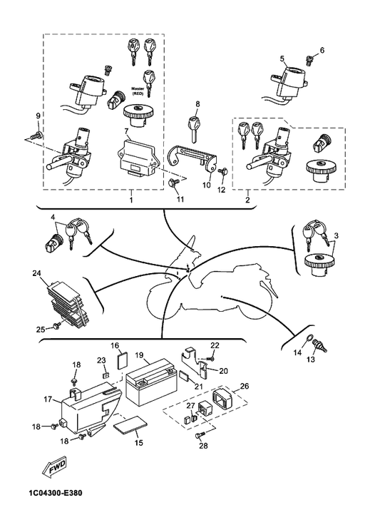 Yamaha 1C0-8591A-00 . Engine Control Unit Assy — shown on the Electrical 1 parts diagram