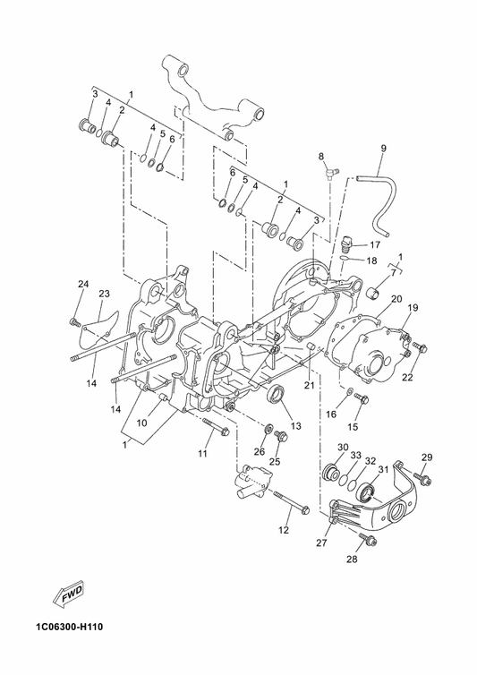 Yamaha 90105-06X38 Bolt, Flange — shown on the Crankcase parts diagram