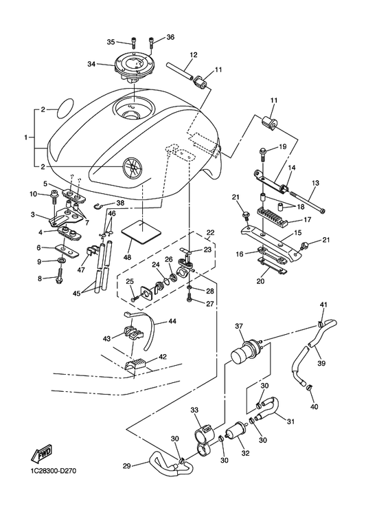Yamaha 5LV-24312-00 Pipe 2 — shown on the Fuel Tank parts diagram