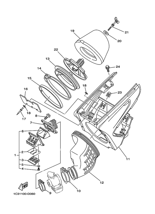 Yamaha 90450-54004 Hose Clamp Assy — shown on the Intake parts diagram