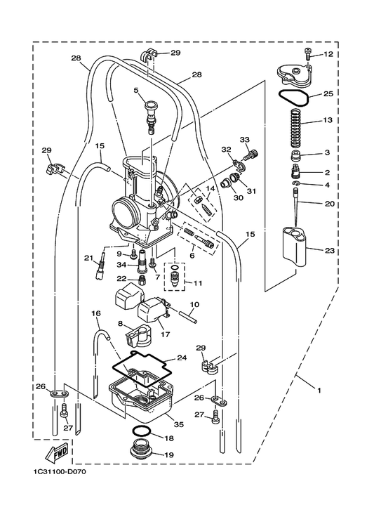Yamaha 284-14116-E4 . Needle (6Chy5-79) — shown on the Carburetor parts diagram