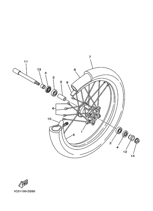 Yamaha 94416-21061 Rim (1.60-21) — shown on the Front Wheel parts diagram