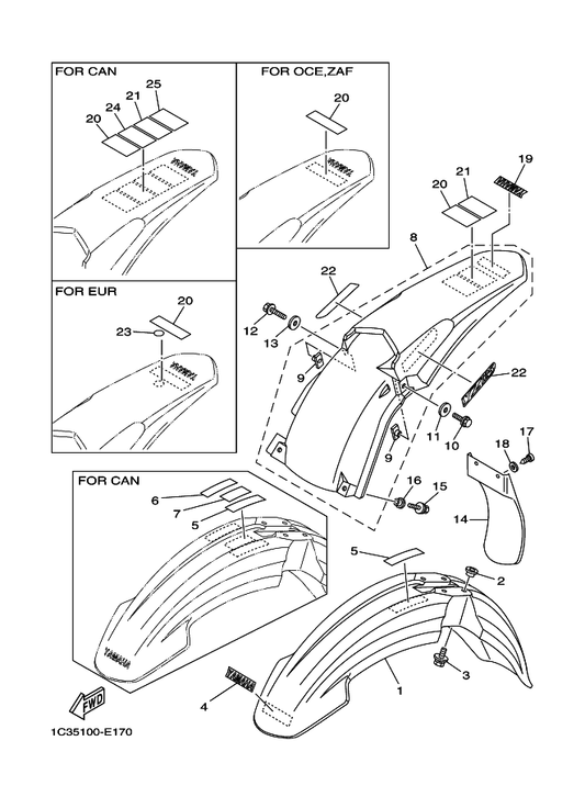 Yamaha 1C3-2163G-00 Emblem 1 — shown on the Fender parts diagram