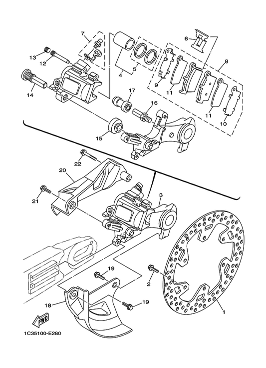 Yamaha 5NY-2582W-00 Disk, Rear Brake 2 — shown on the Rear Brake Caliper parts diagram
