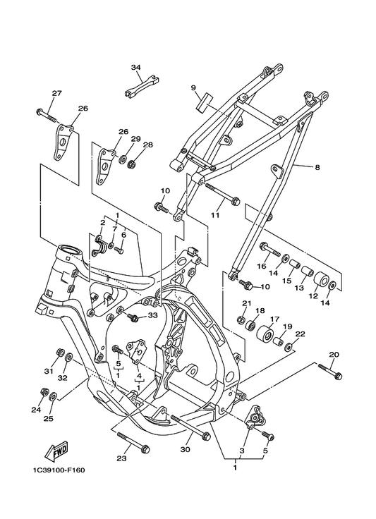 Yamaha 1C3-21101-50 Front Frame Comp. — shown on the Frame parts diagram