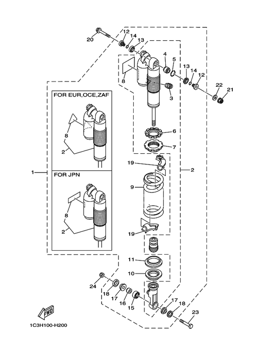 Yamaha 1C3-22200-G1 Shock Absorber Assy, Rear — shown on the Rear Suspension parts diagram