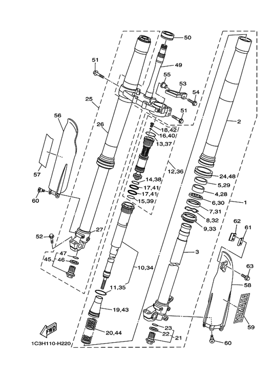 Yamaha 1P8-23103-E0 Front Fork Assy (R.H) — shown on the Front Fork parts diagram