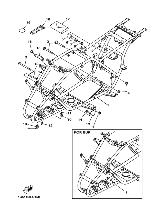 Yamaha 90185-08016 Nut, Self-Locking — shown on the Frame parts diagram