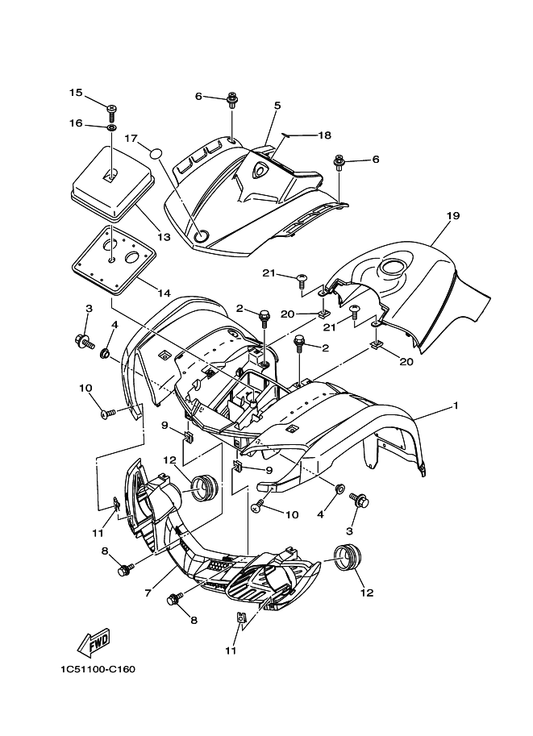 Yamaha 90150-06016 Screw, Round Head — shown on the Front Fender parts diagram