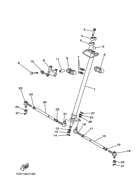 Yamaha 1C5-23813-20 Column, Steering 2 — shown on the Steering parts diagram