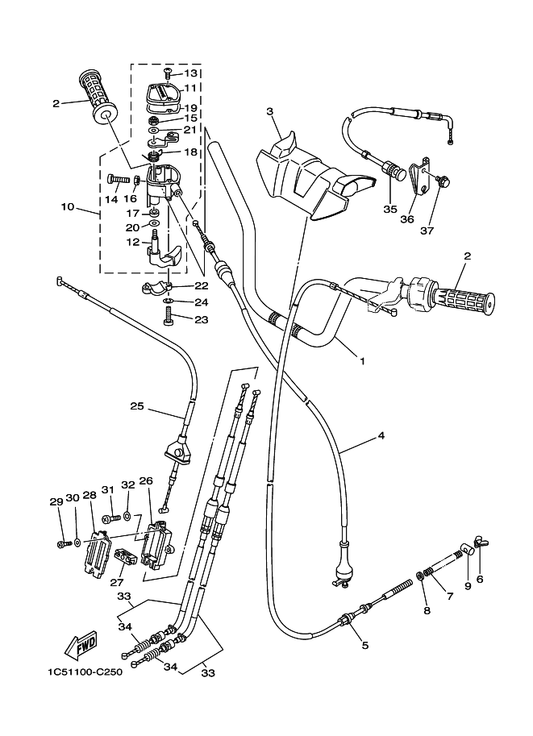 Yamaha 3FA-26111-20 Handlebar — shown on the Steering Handle & Cable parts diagram