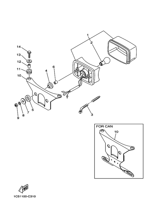 Yamaha 3FA-84702-10 Bracket, Taillight — shown on the Taillight parts diagram