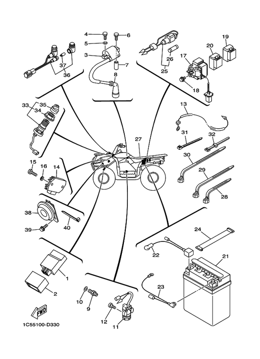 Yamaha 3FA-82115-01 Wire, Plus Lead — shown on the Electrical 1 parts diagram