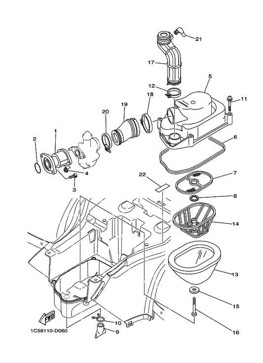 Yamaha 90159-05019 Screw, With Washer — shown on the Intake parts diagram