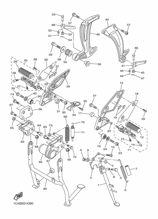 Yamaha 2D1-2742L-00 Bracket 5 — shown on the Stand & Footrest parts diagram