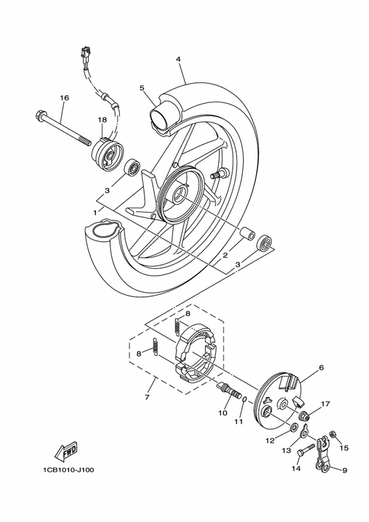 Yamaha 5UY-25183-00 . Collar, Wheel — shown on the Front Wheel parts diagram