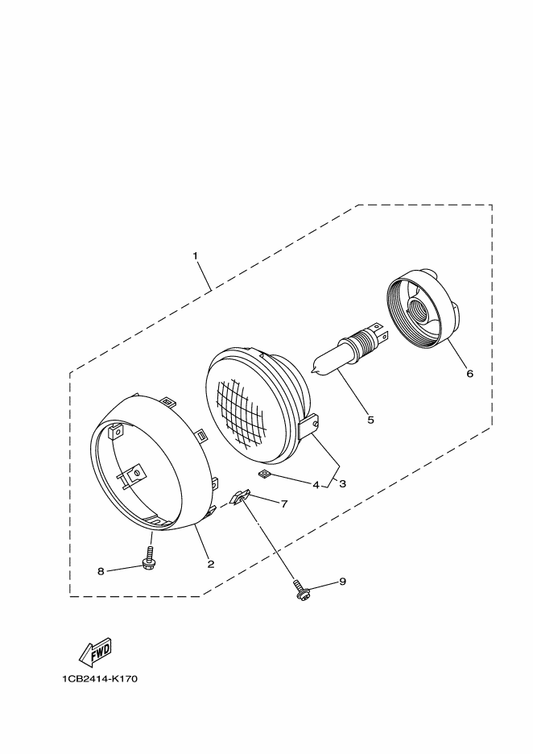 Yamaha 1CB-84137-10 . Bolt, Special — shown on the Headlight parts diagram