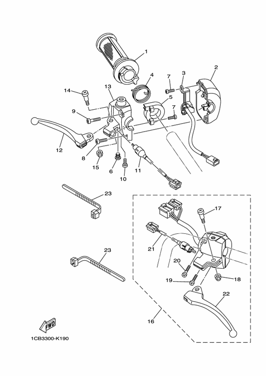Yamaha 3D2-82913-00 Holder, Lever Lower 1 — shown on the Handle Switch & Lever parts diagram