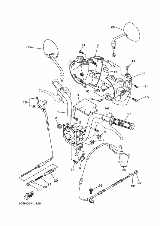 Yamaha 1CB-26110-01 Handle Comp. — shown on the Steering Handle & Cable parts diagram