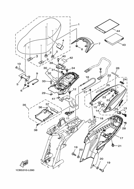 Yamaha 1CB-82108-00 Label — shown on the Seat & Carrier parts diagram