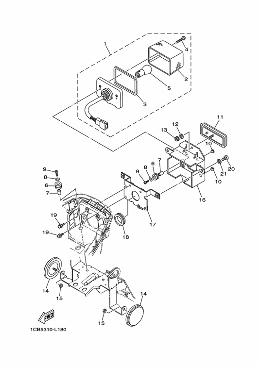 Yamaha 1CB-84782-00 Bracket 2 — shown on the Taillight parts diagram
