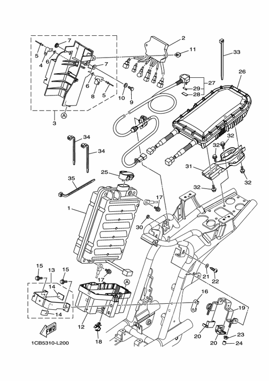 Yamaha 1CB-8721A-40 Cont. Box Assy — shown on the Electrical 1 parts diagram