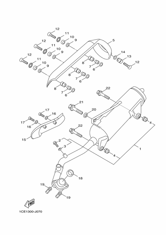 Yamaha 1CE-E4708-00 Protector Assy — shown on the Exhaust parts diagram
