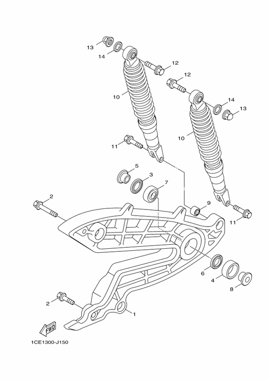 Yamaha 93306-302X1 Bearing — shown on the Rear Arm & Suspension parts diagram