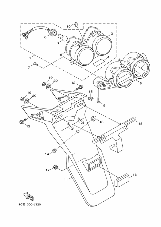 Yamaha 3KW-H5130-10 Rear Reflector Assy — shown on the Taillight parts diagram