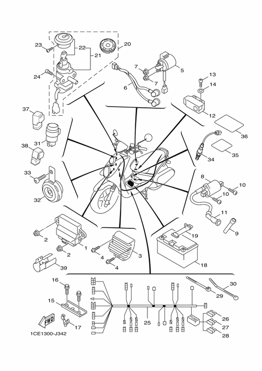 Yamaha 5S9-H2131-00 Band, Battery — shown on the Electrical 1 parts diagram
