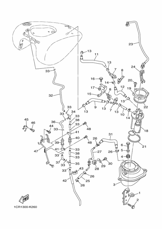Yamaha 95302-05800 Nut, Crown — shown on the Fuel Tank 2 parts diagram