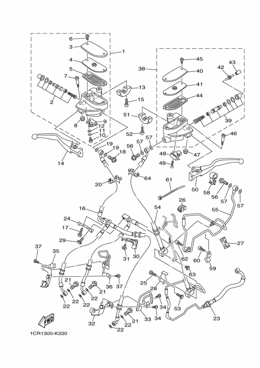 Yamaha 90464-15192 Clamp — shown on the Front Master Cylinder parts diagram
