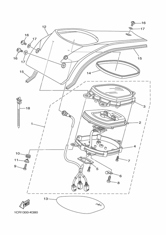 Yamaha 1D7-8357E-20 . Clamp — shown on the Meter parts diagram