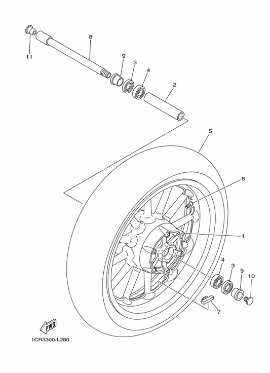 Yamaha 1CR-25188-10 Cap — shown on the Front Wheel parts diagram