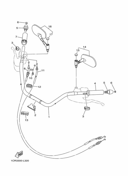Yamaha 5C4-26311-00 Cable, Throttle 1 — shown on the Steering Handle & Cable parts diagram