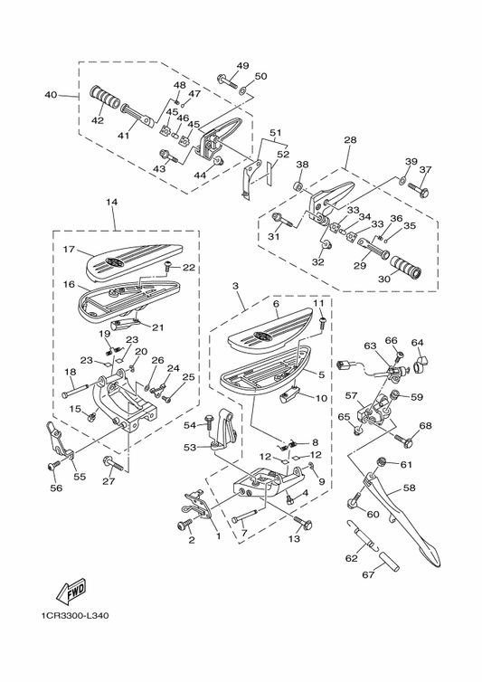 Yamaha 90109-06016 . Bolt — shown on the Stand & Footrest parts diagram
