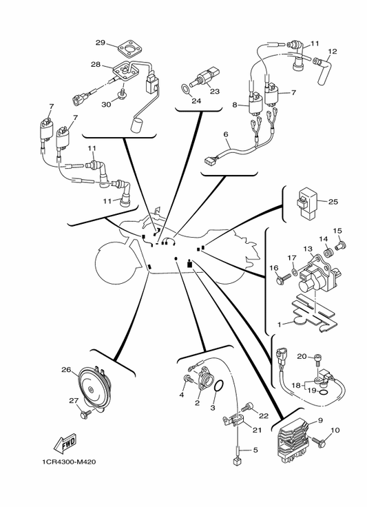 Yamaha 1D7-2177M-00 Damper, Locating 3 — shown on the Electrical 1 parts diagram