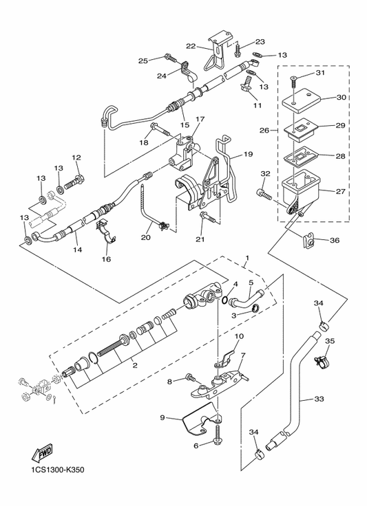 Yamaha 5EL-27491-00 Protector — shown on the Rear Master Cylinder parts diagram
